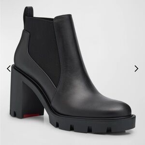 Christian Louboutin Black Leather Marchacroche Chelsea Lug Booties Size 39.5